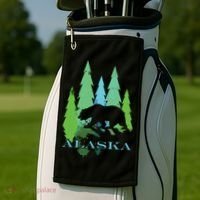 Alaska Alaskan Northern Light Trees With Bear Golf Towel thumb 2