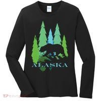 Alaska Alaskan Northern Light Trees With Bear Women's Long Sleeve Shirt thumb 0