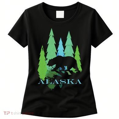 Alaska Alaskan Northern Light Trees With Bear Women's T-Shirt
