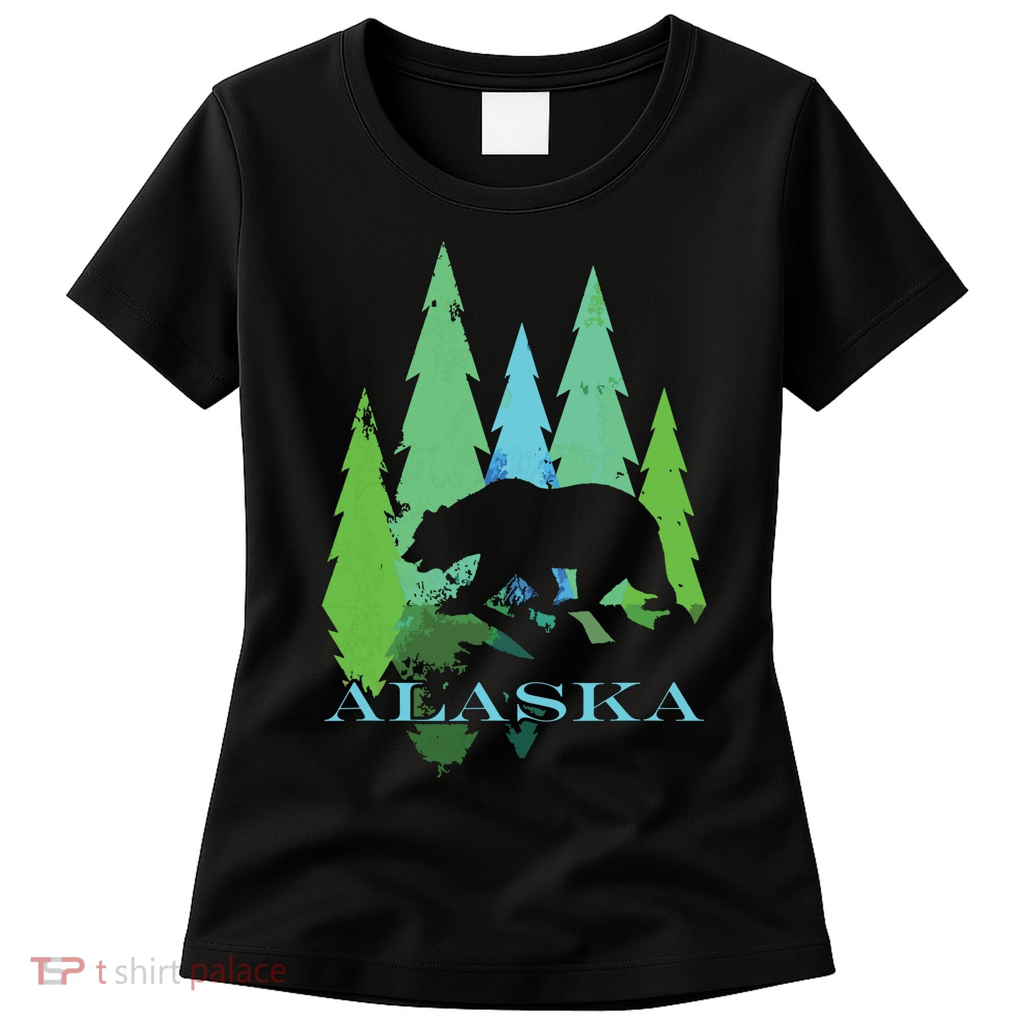 Alaska Alaskan Northern Light Trees With Bear Women's T-Shirt