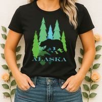 Alaska Alaskan Northern Light Trees With Bear Women's T-Shirt thumb 2