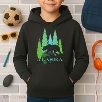 Alaska Alaskan Northern Light Trees With Bear Kids Hoodie thumb 2