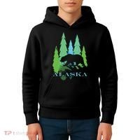 Alaska Alaskan Northern Light Trees With Bear Kids Hoodie thumb 4