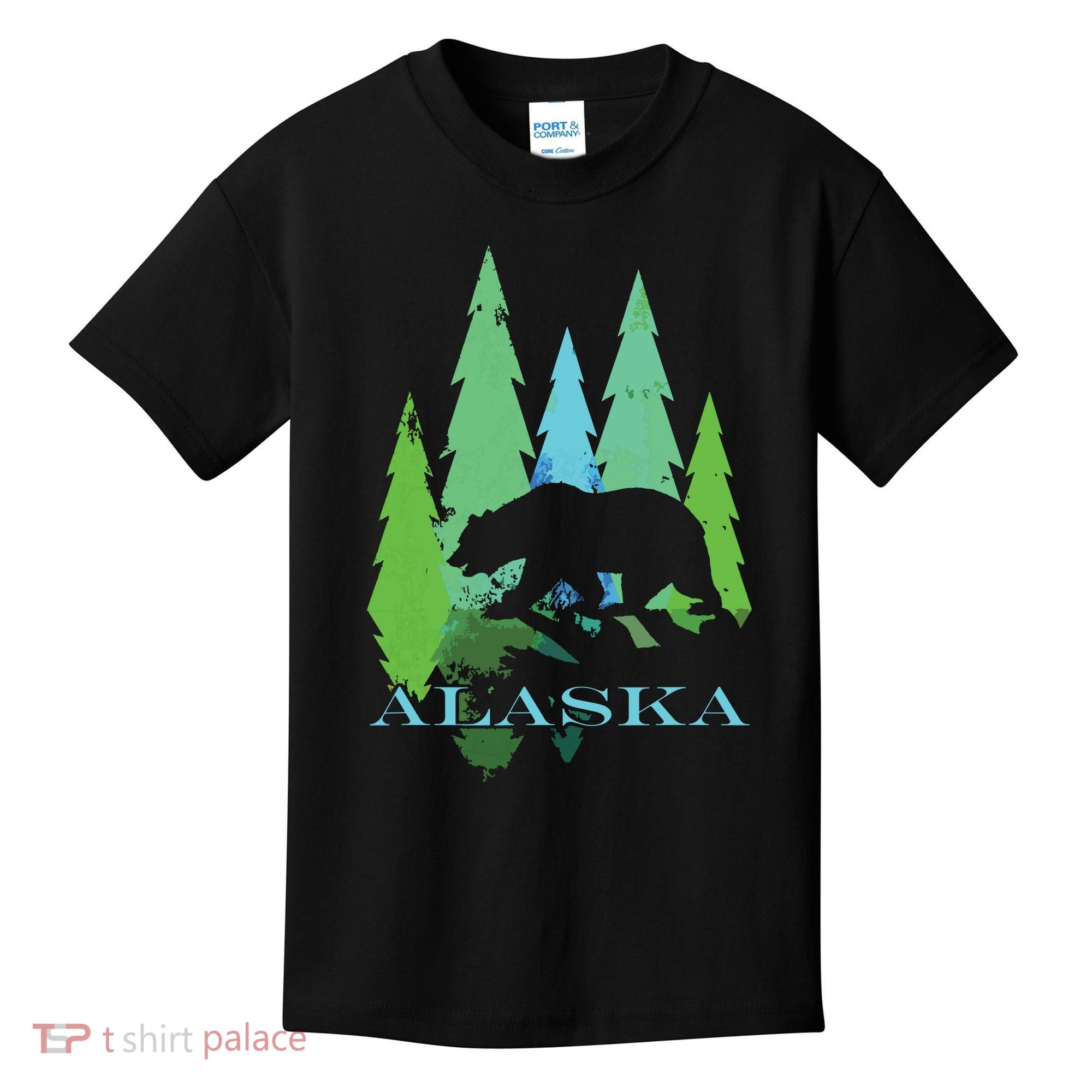 Alaska Alaskan Northern Light Trees With Bear Kids T-Shirt