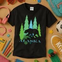 Alaska Alaskan Northern Light Trees With Bear Kids T-Shirt thumb 3