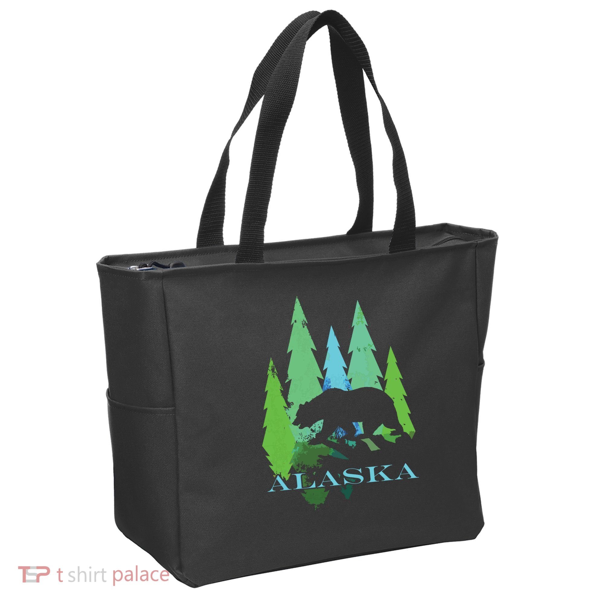 Alaska Alaskan Northern Light Trees With Bear Tote Bag