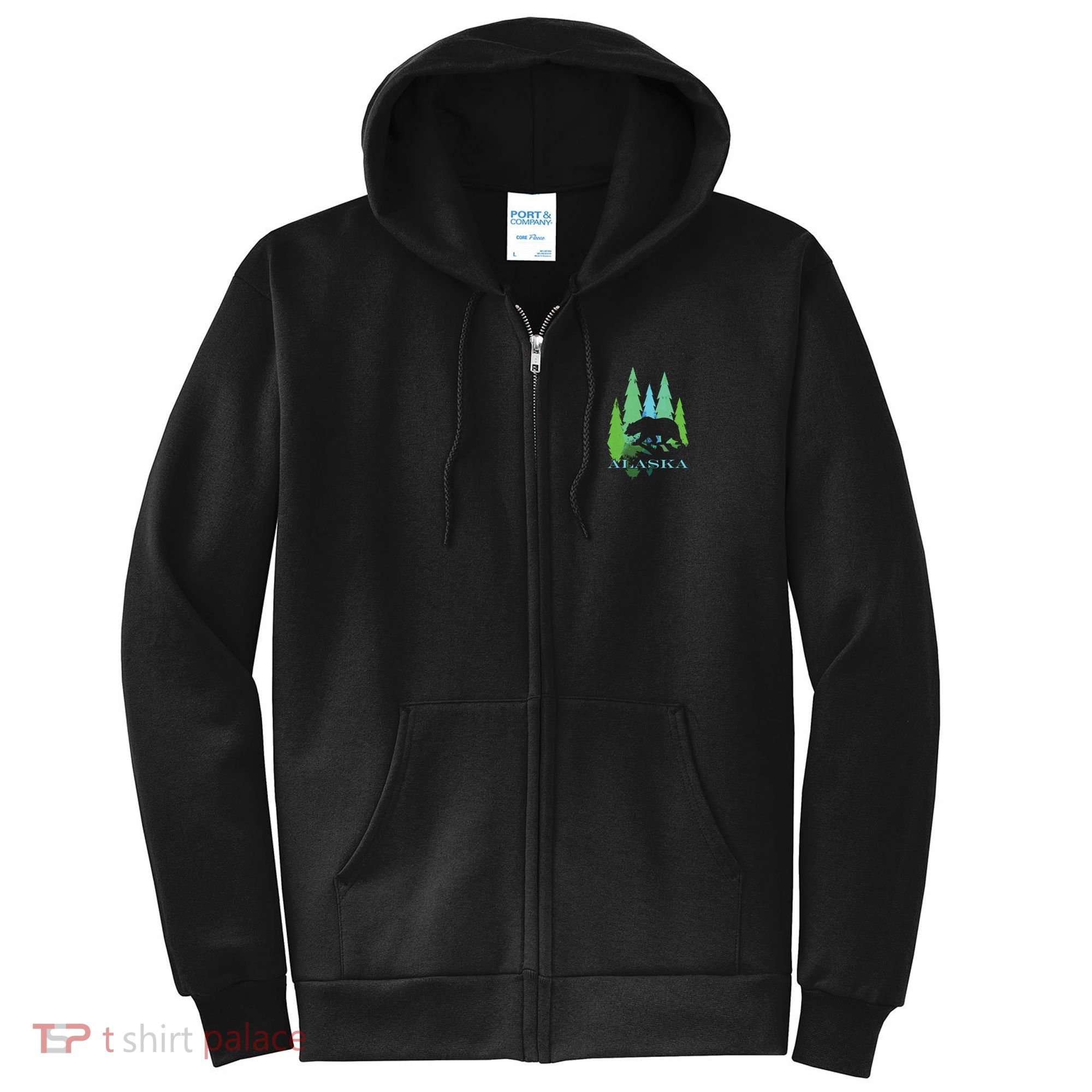 Alaska Alaskan Northern Light Trees With Bear Full Zip Hoodie