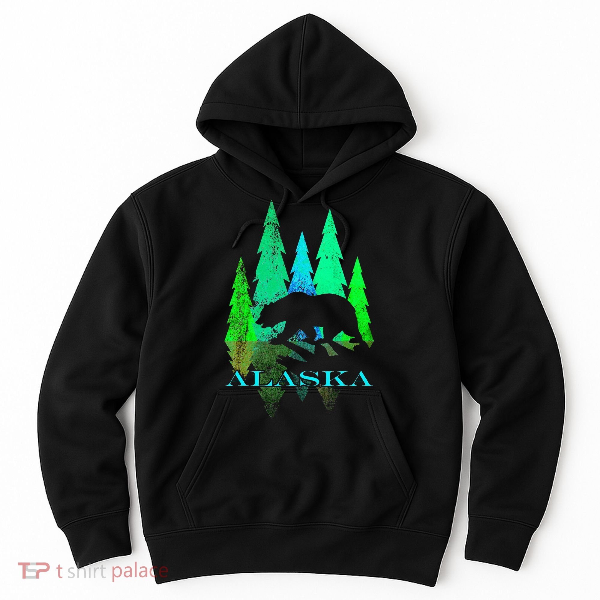 Alaska Alaskan Northern Light Trees With Bear Hoodie