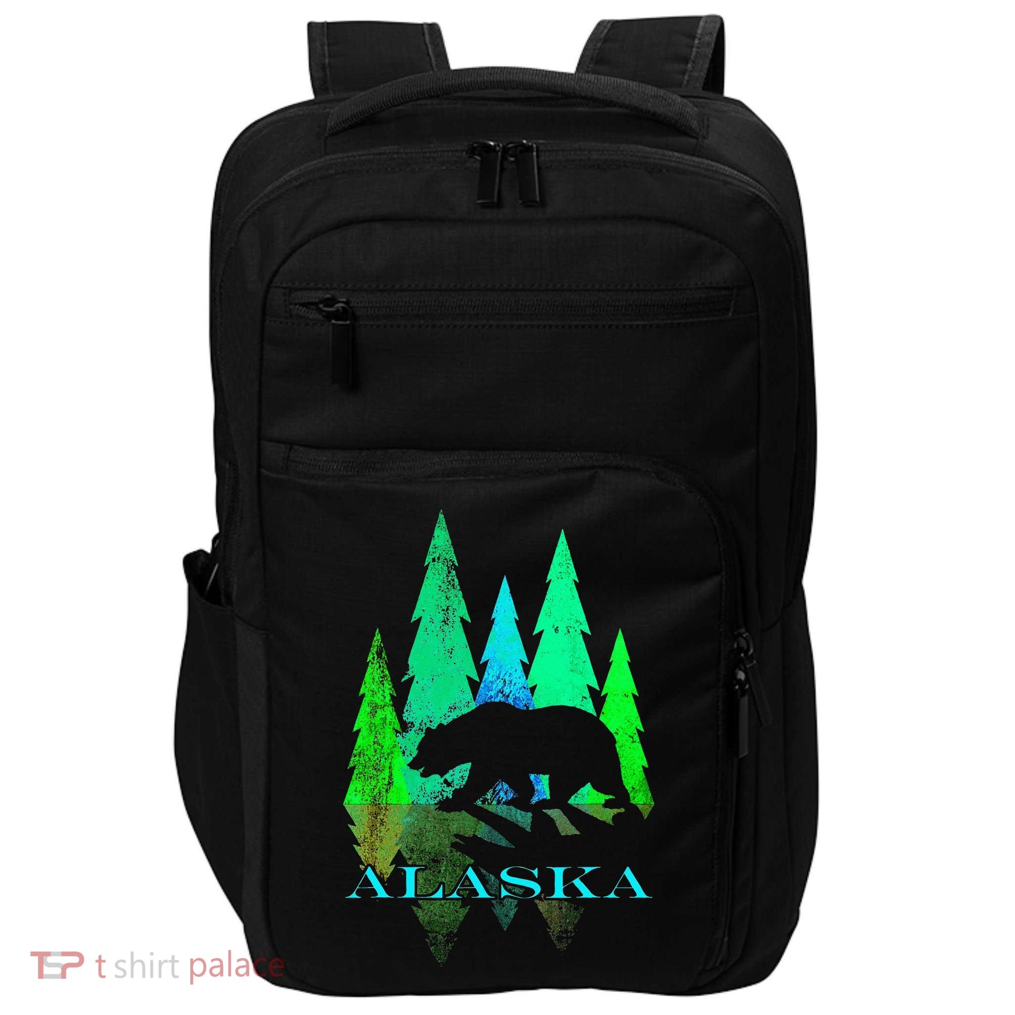 Alaska Alaskan Northern Light Trees With Bear Impact Tech Backpack