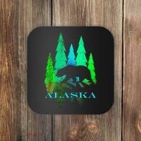 Alaska Alaskan Northern Light Trees With Bear Coaster thumb 0