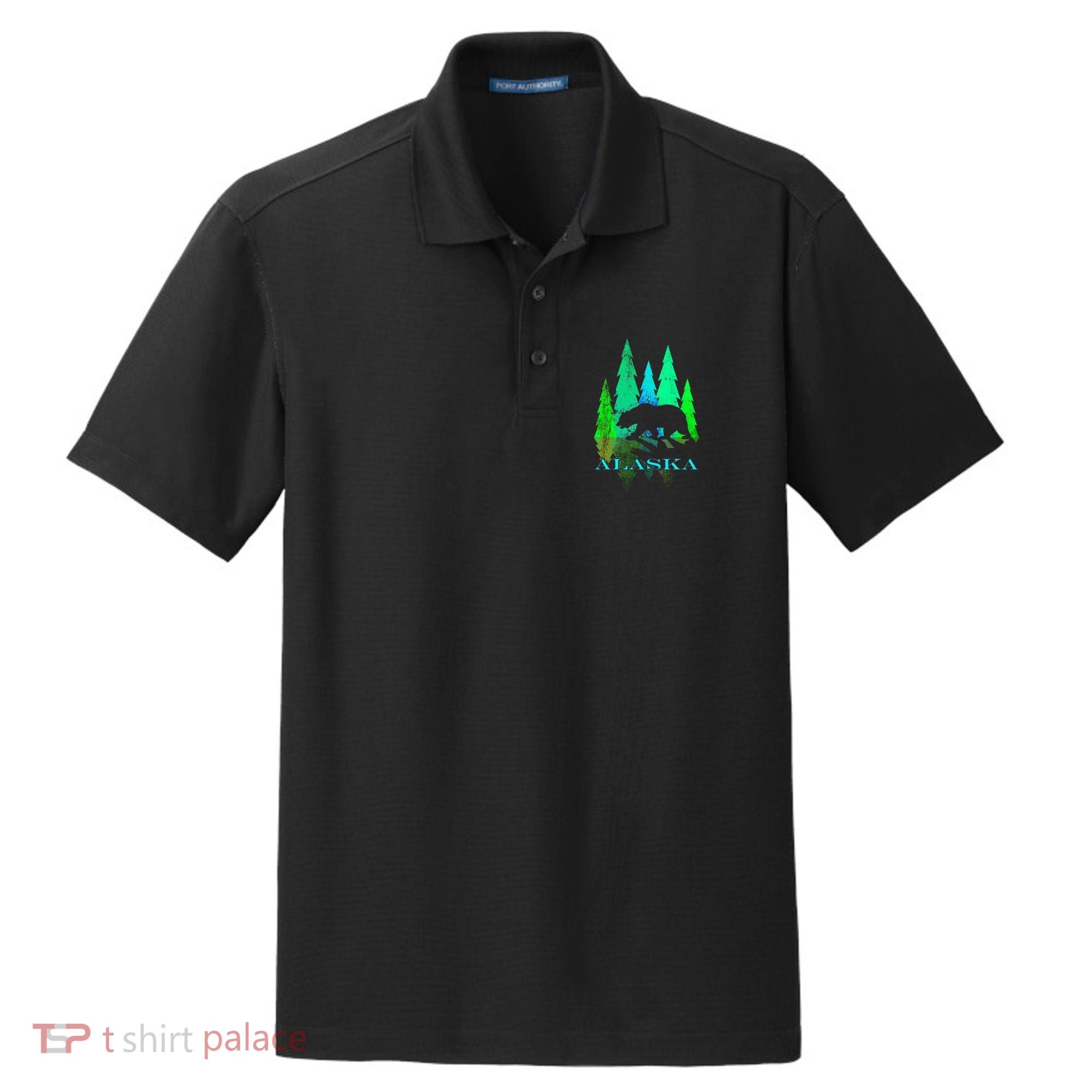 Alaska Alaskan Northern Light Trees With Bear Dry Zone Grid Polo