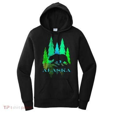 Alaska Alaskan Northern Light Trees With Bear Women's Hoodie