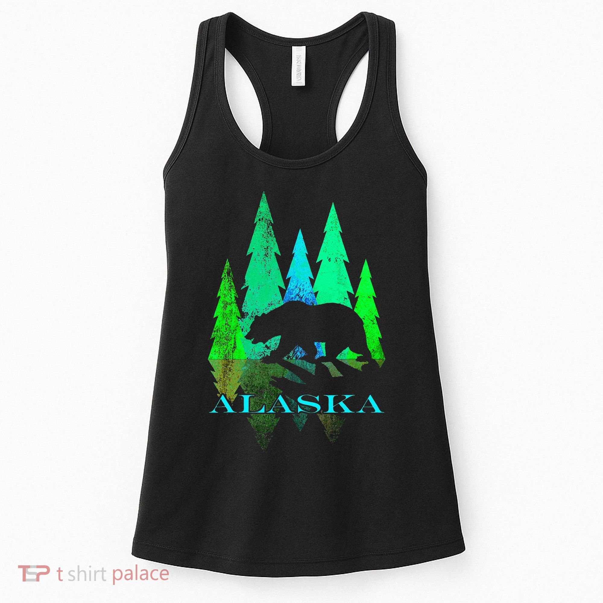 Alaska Alaskan Northern Light Trees With Bear Women's Tank Top