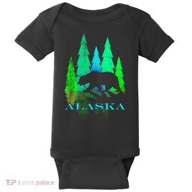 Alaska Alaskan Northern Light Trees With Bear Baby Bodysuit
