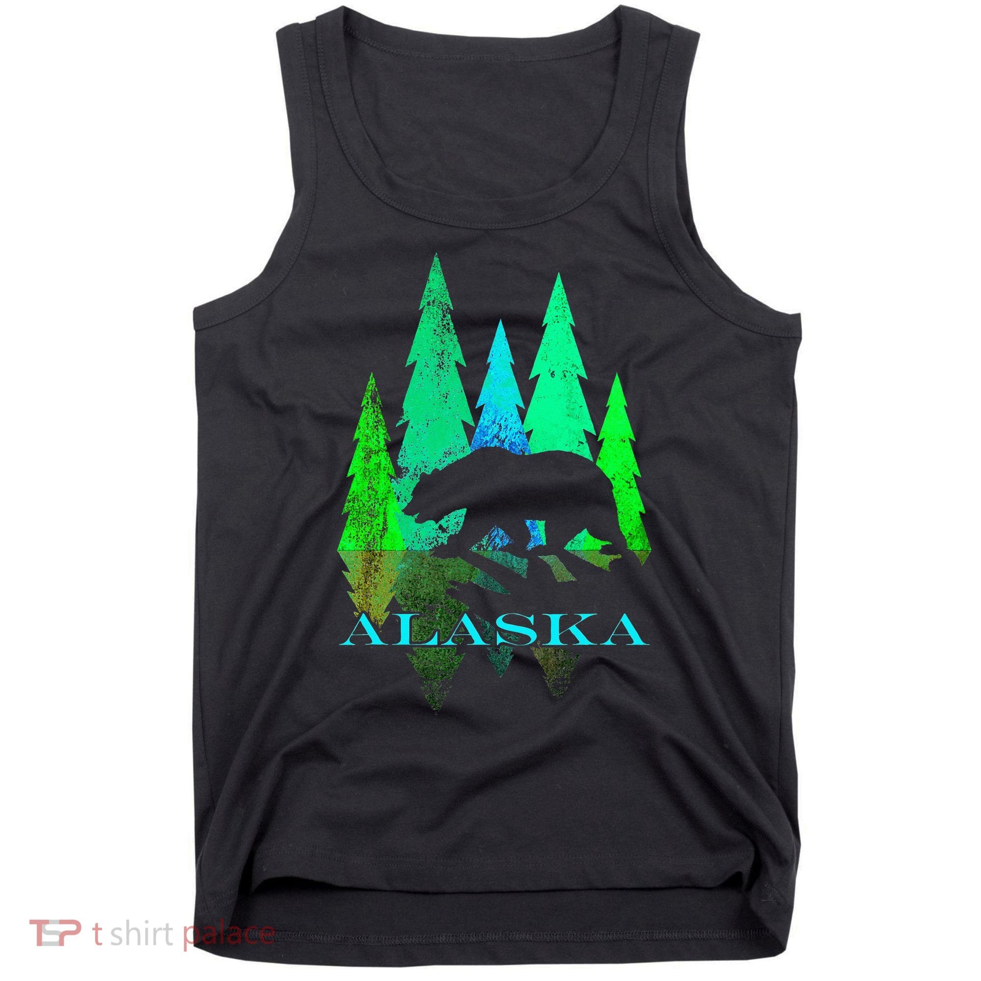 Alaska Alaskan Northern Light Trees With Bear Tank Top