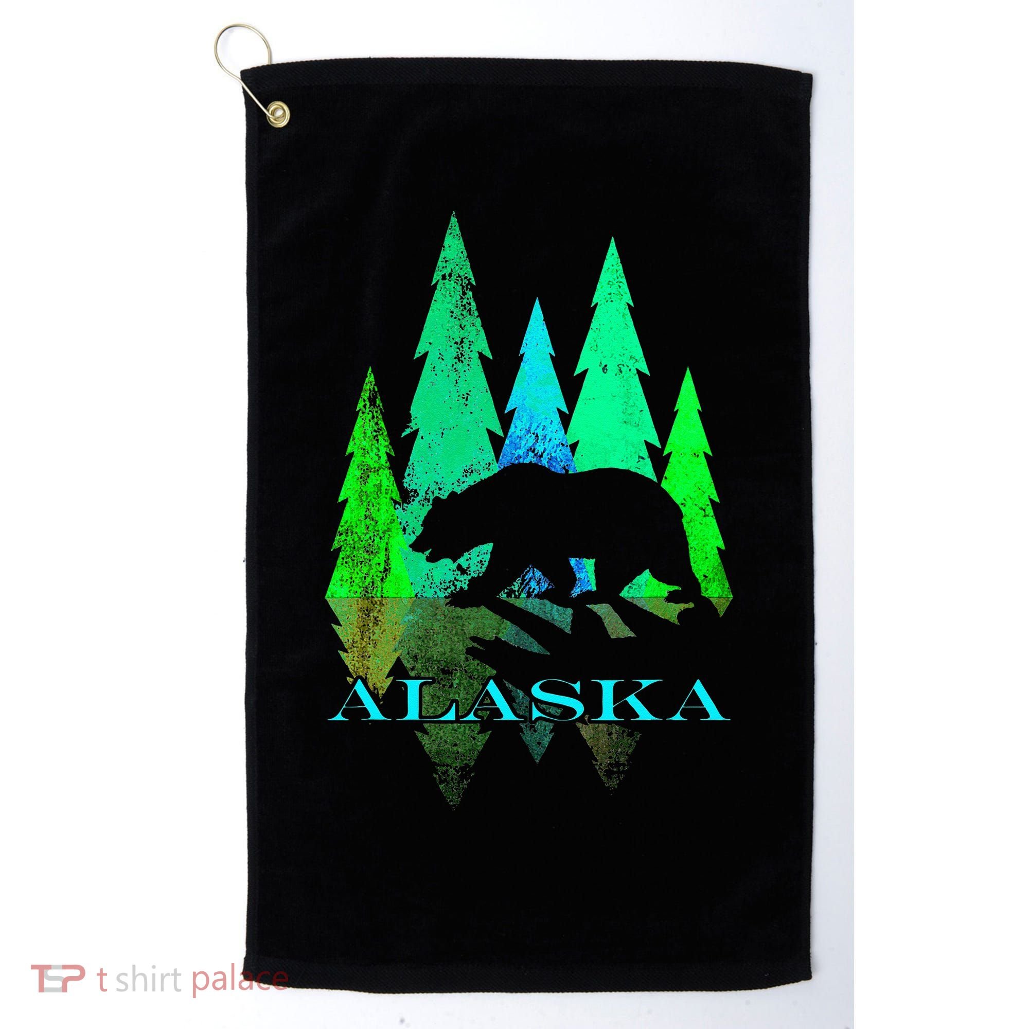 Alaska Alaskan Northern Light Trees With Bear Golf Towel