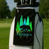 Alaska Alaskan Northern Light Trees With Bear Golf Towel thumb 2