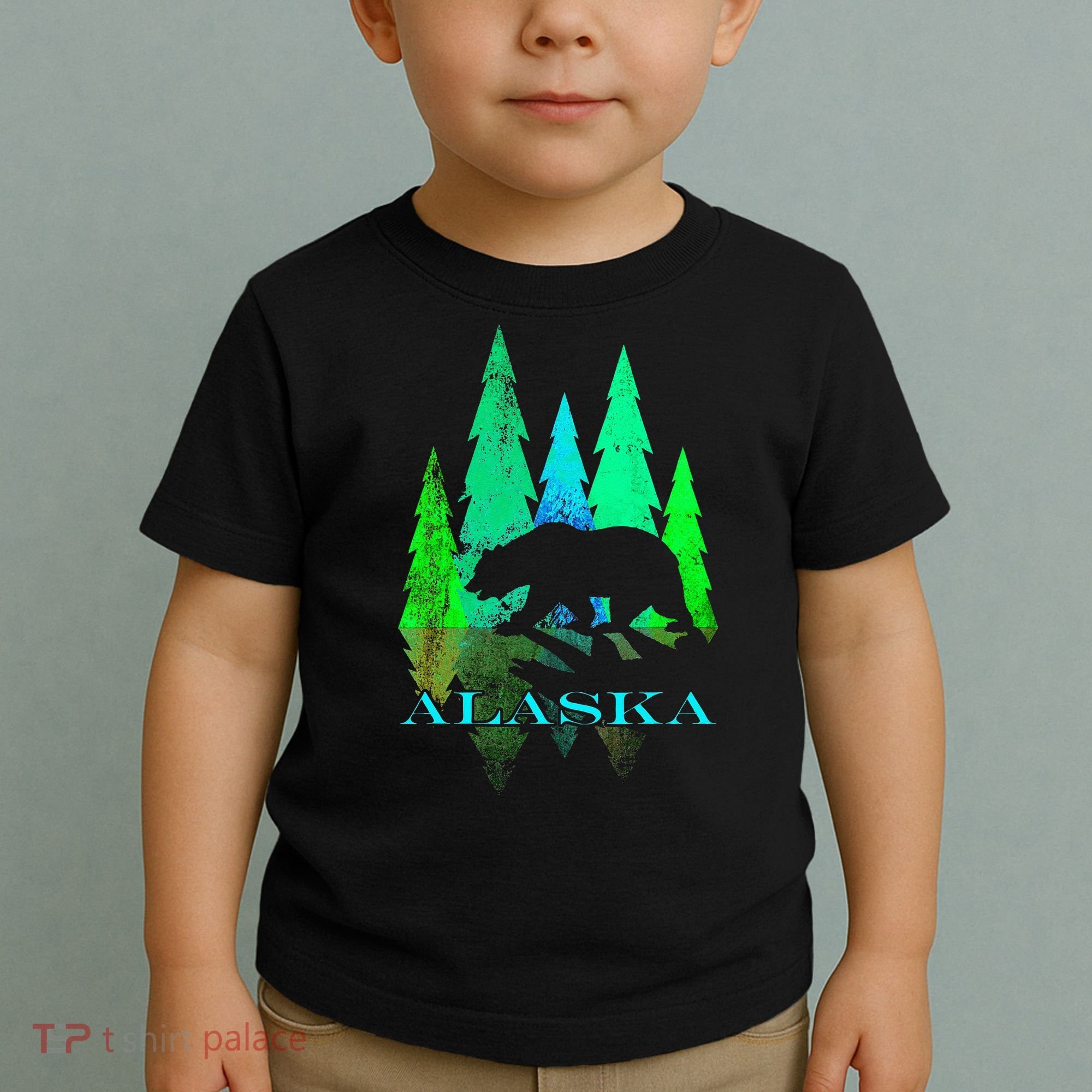 Alaska Alaskan Northern Light Trees With Bear Toddler T-Shirt