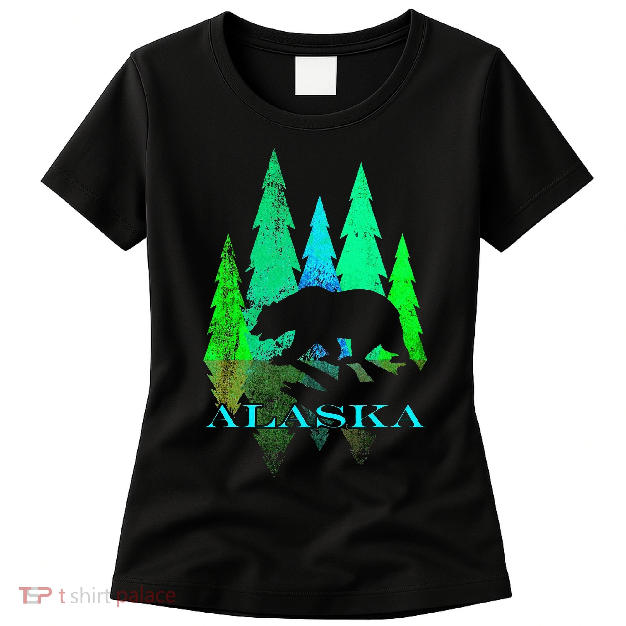 Alaska Alaskan Northern Light Trees With Bear Women's T-Shirt