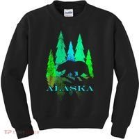 Alaska Alaskan Northern Light Trees With Bear Kids Sweatshirt thumb 0