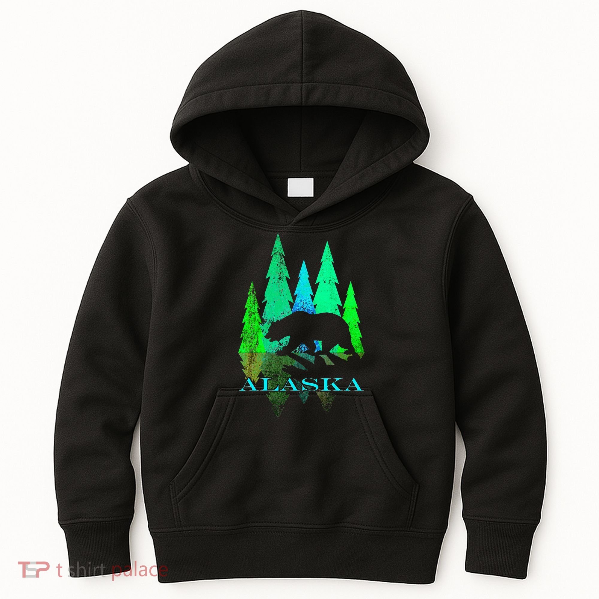 Alaska Alaskan Northern Light Trees With Bear Kids Hoodie