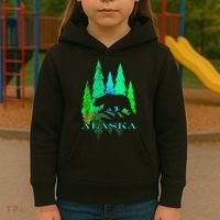 Alaska Alaskan Northern Light Trees With Bear Kids Hoodie thumb 3