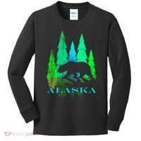 Alaska Alaskan Northern Light Trees With Bear Kids Long Sleeve Shirt thumb 0