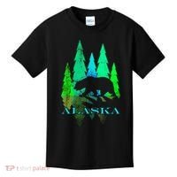 Alaska Alaskan Northern Light Trees With Bear Kids T-Shirt thumb 0