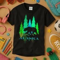 Alaska Alaskan Northern Light Trees With Bear Kids T-Shirt thumb 3