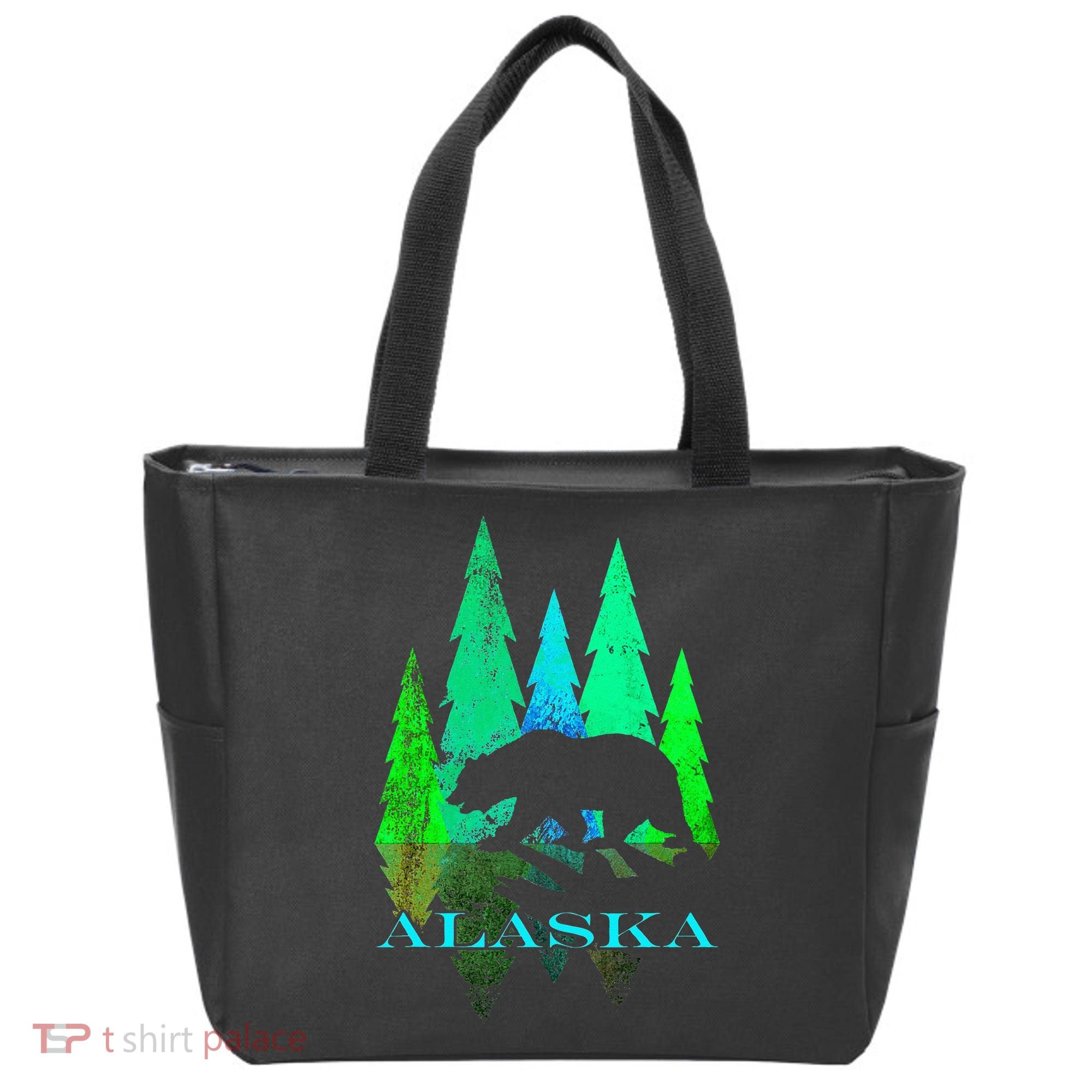 Alaska Alaskan Northern Light Trees With Bear Tote Bag