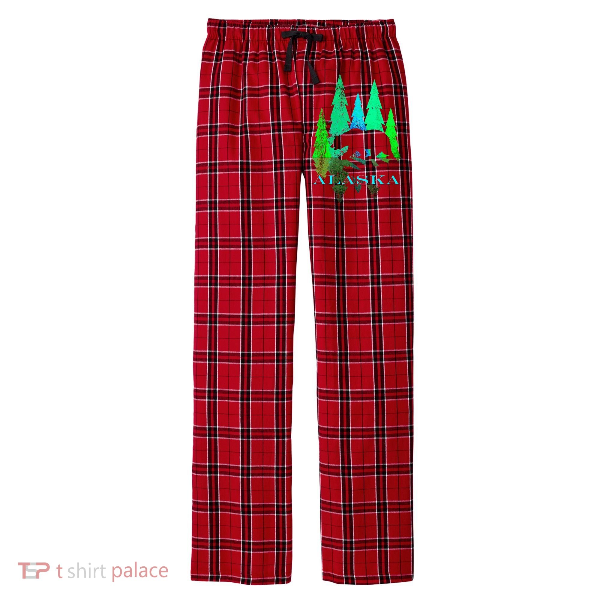 Alaska Alaskan Northern Light Trees With Bear Men's Flannel Plaid Pajama Pants