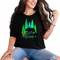 Alaska Alaskan Northern Light Trees With Bear Comfort Colors T-Shirt thumb 0