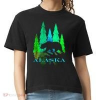 Alaska Alaskan Northern Light Trees With Bear Comfort Colors Boxy T-Shirt thumb 0