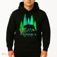 Alaska Alaskan Northern Light Trees With Bear Hoodie thumb 2