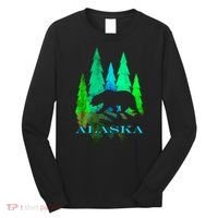 Alaska Alaskan Northern Light Trees With Bear Long Sleeve Shirt thumb 0