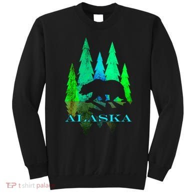Alaska Alaskan Northern Light Trees With Bear Sweatshirt