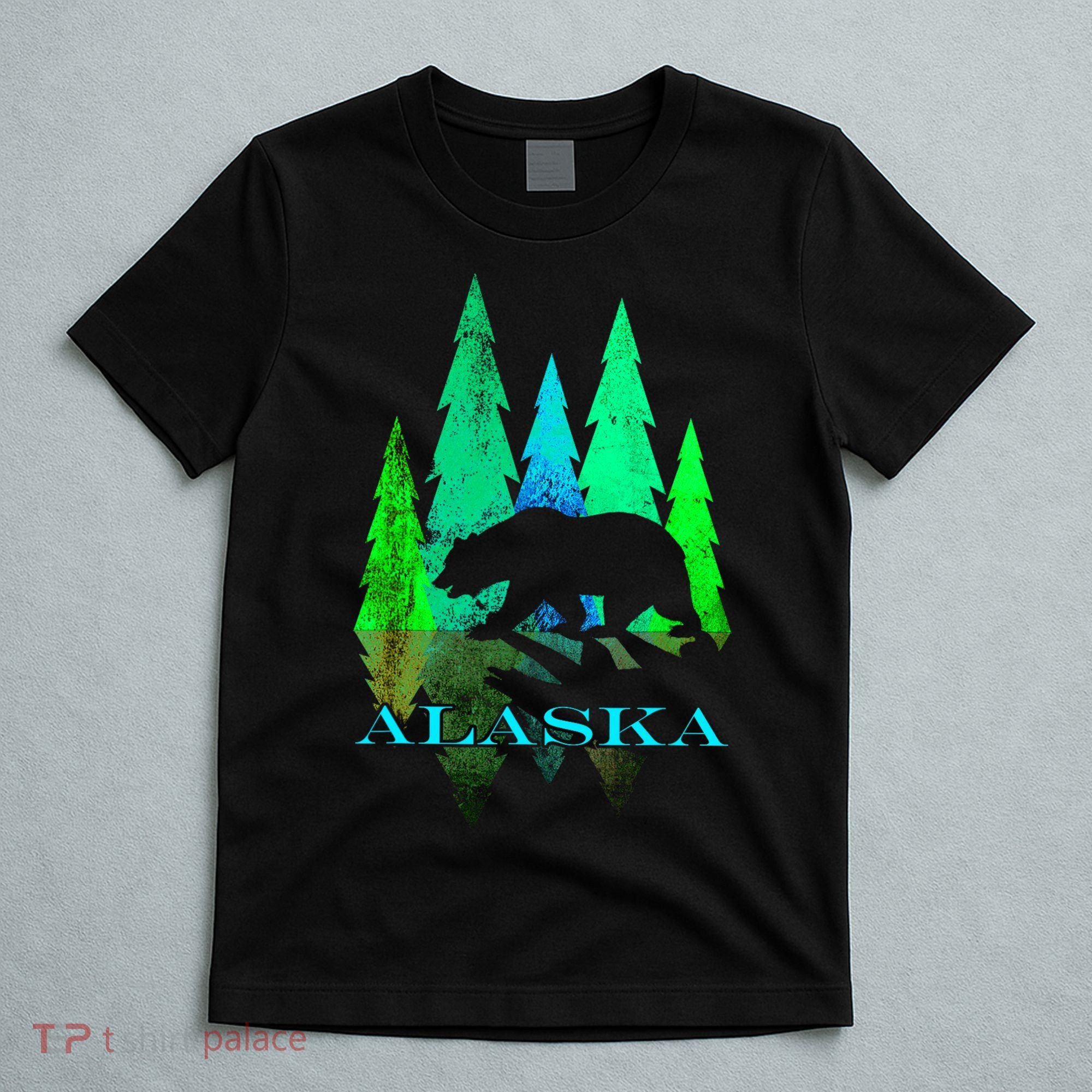Alaska Alaskan Northern Light Trees With Bear T-Shirt