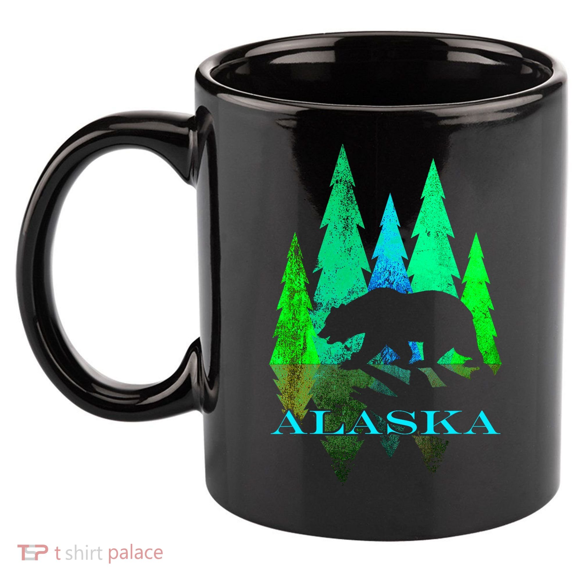 Alaska Alaskan Northern Light Trees With Bear 11oz C Handle Ceramic Mug