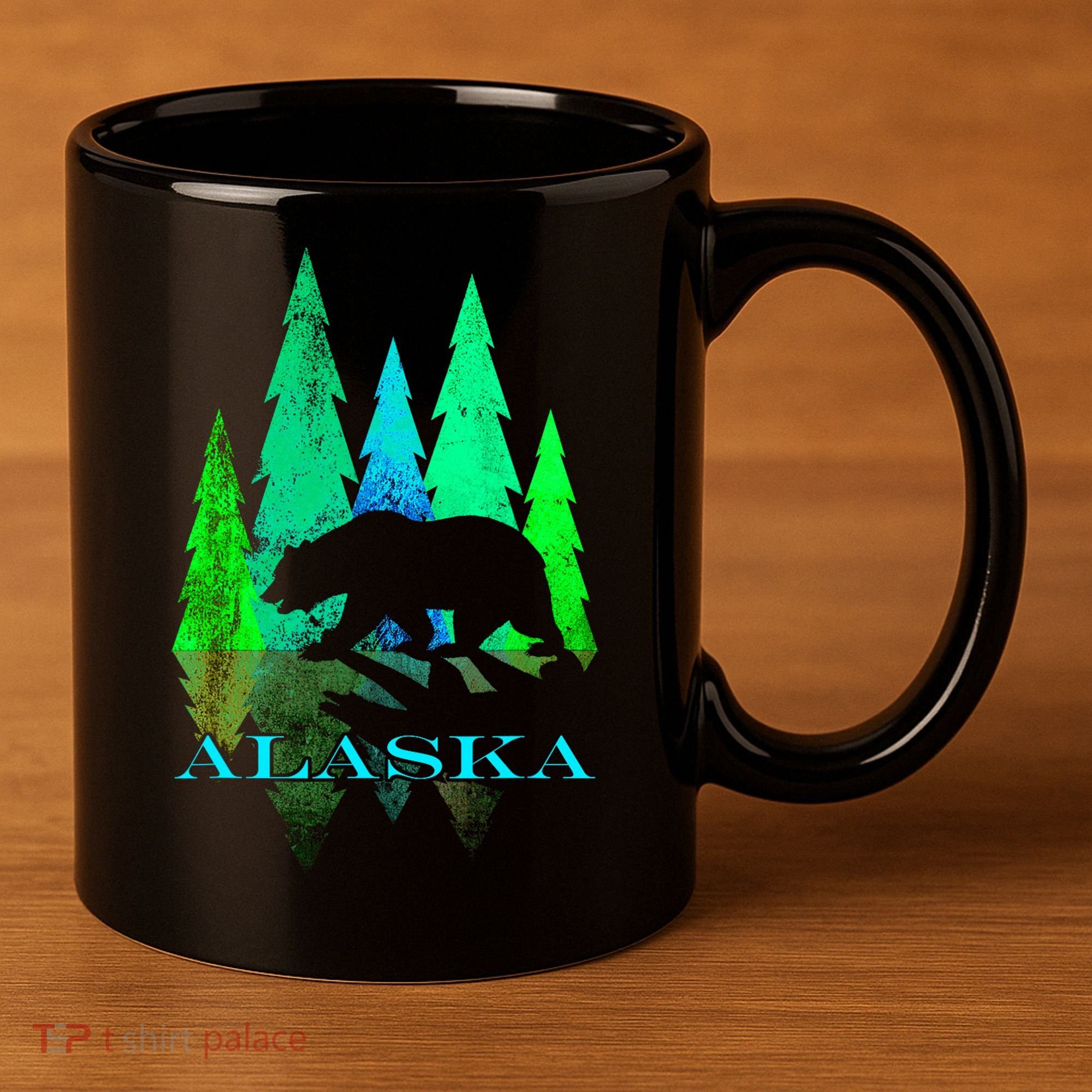 Alaska Alaskan Northern Light Trees With Bear 11oz C Handle Ceramic Mug