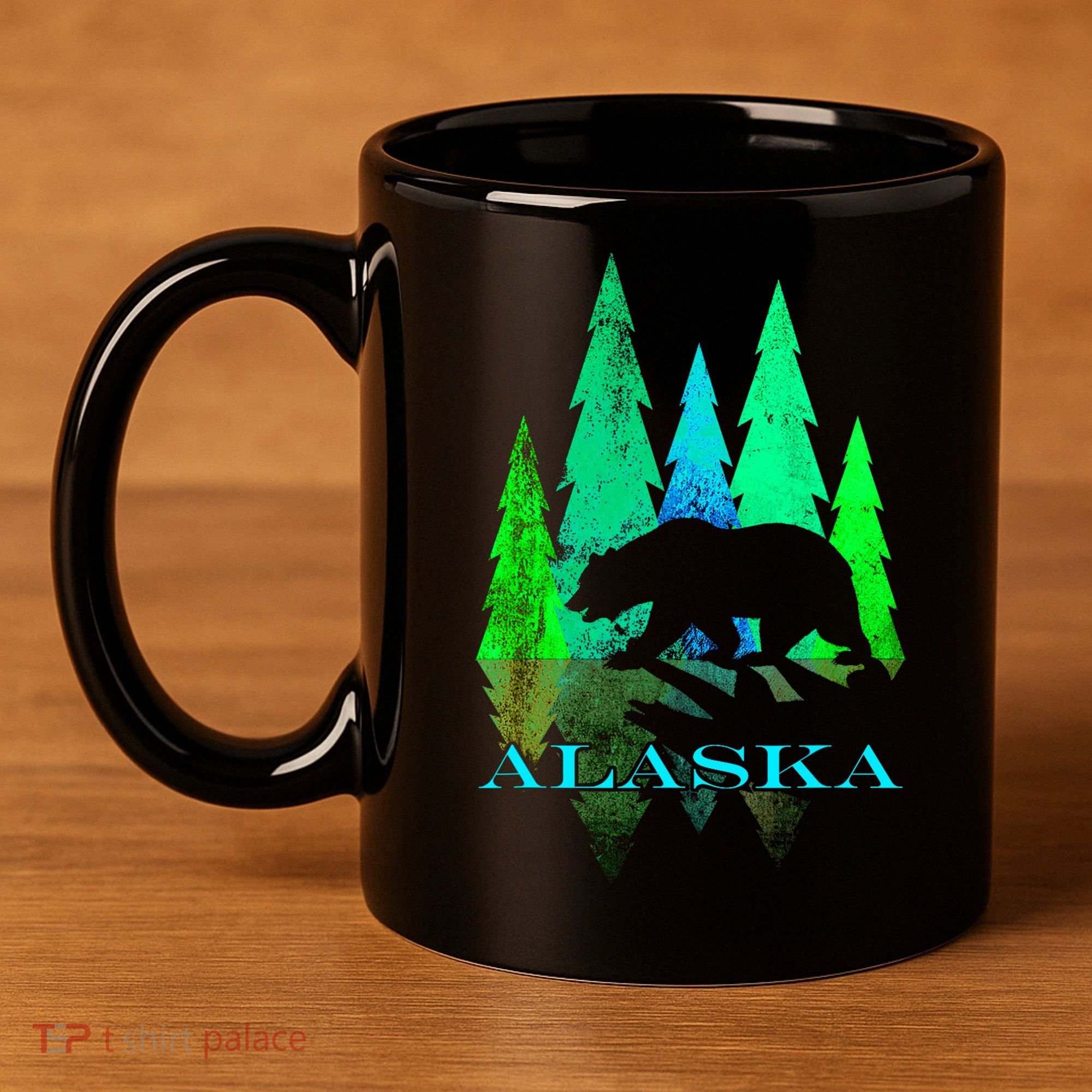 Alaska Alaskan Northern Light Trees With Bear 11oz C Handle Ceramic Mug
