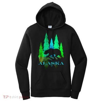 Alaska Alaskan Northern Light Trees With Bear Women's Hoodie