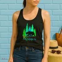 Alaska Alaskan Northern Light Trees With Bear Women's Tank Top thumb 2