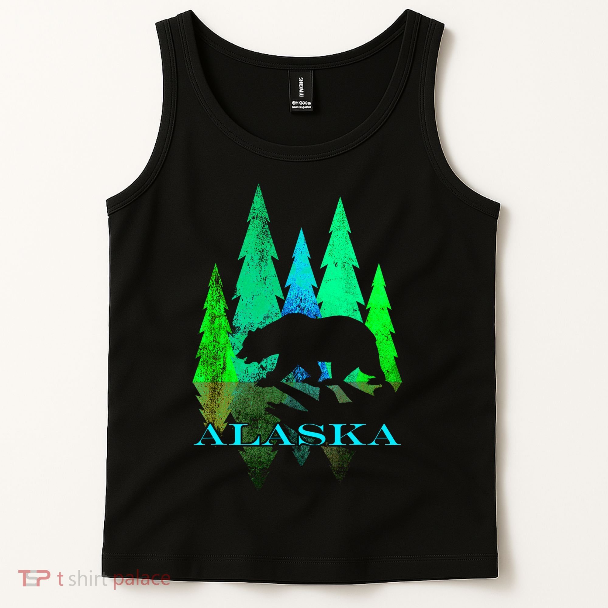 Alaska Alaskan Northern Light Trees With Bear Tank Top