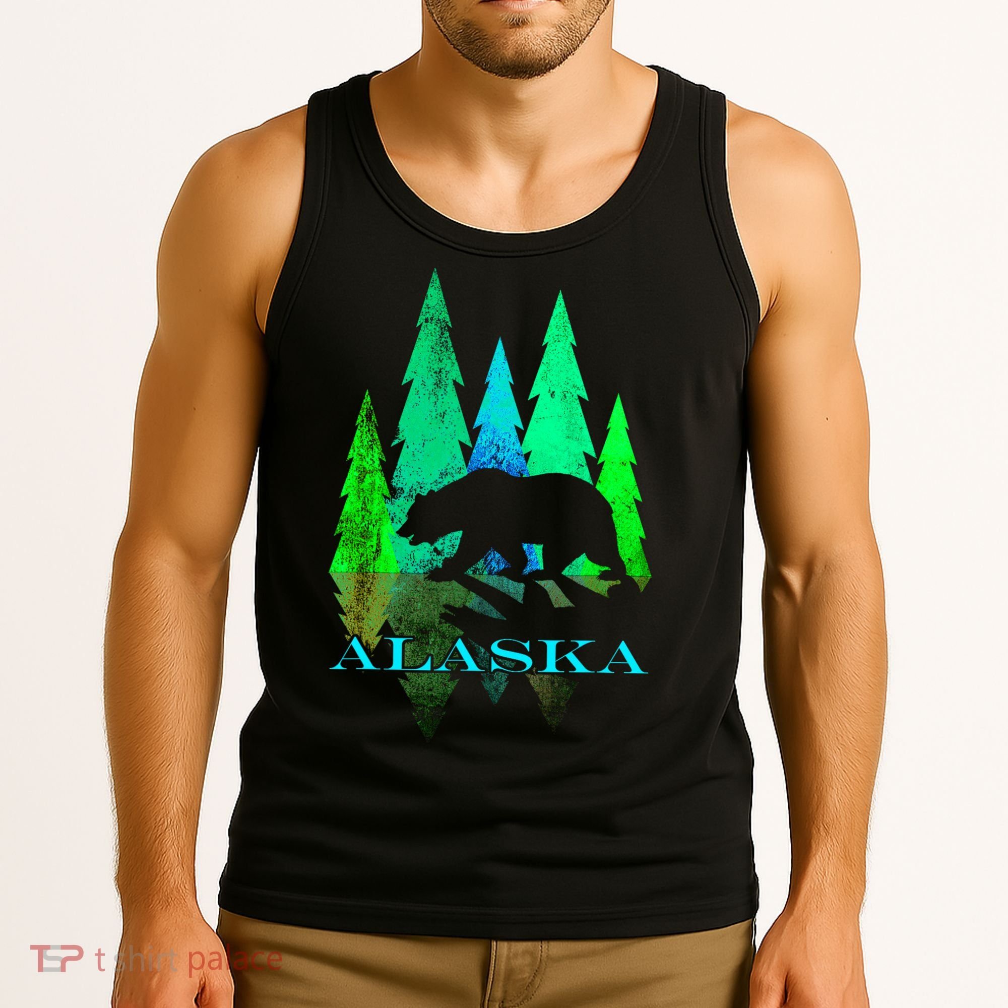 Alaska Alaskan Northern Light Trees With Bear Tank Top
