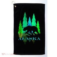 Alaska Alaskan Northern Light Trees With Bear Golf Towel thumb 0