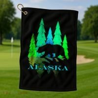 Alaska Alaskan Northern Light Trees With Bear Golf Towel thumb 1
