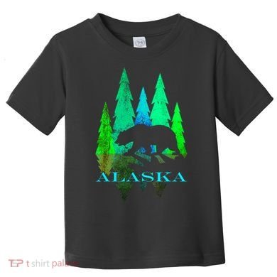 Alaska Alaskan Northern Light Trees With Bear Toddler T-Shirt