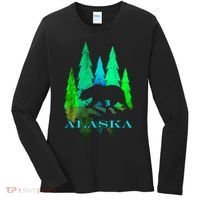 Alaska Alaskan Northern Light Trees With Bear Women's Long Sleeve Shirt thumb 0