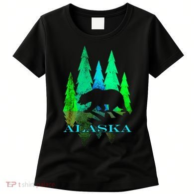 Alaska Alaskan Northern Light Trees With Bear Women's T-Shirt