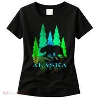 Alaska Alaskan Northern Light Trees With Bear Women's T-Shirt thumb 0